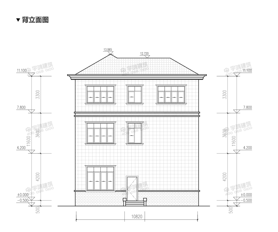 高端大氣三層農(nóng)村別墅設(shè)計(jì)圖，帶挑空客廳，框架結(jié)構(gòu)