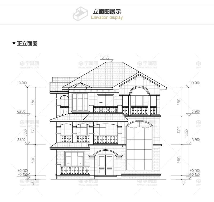 120平方米帶客廳中空農(nóng)村房屋設(shè)計(jì)圖紙，外觀高端大氣